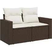 vidaXL 3-tlg. Garten-Sofagarnitur mit Kissen Braun Poly Rattan