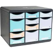 Exacompta Schubladenbox STORE BOX MULTI Aquarel, 7 kleine & 4 hohe Schübe mit Auszugstopp & Griffmulde, Kunststoff, schwarz