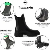Tamaris Damen Klassische Chelsea-Stiefeletten aus schwarzem Leder mit hohem Überzug