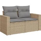 vidaXL 4-tlg. Garten-Sofagarnitur mit Kissen Beige Poly Rattan