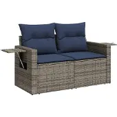 vidaXL 6-teiliges Gartensofa-Set mit Kissen, grau, Polyrattan