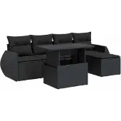 vidaXL 6-tlg. Garten-Sofagarnitur mit Kissen Schwarz Poly Rattan