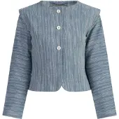 Dreimaster Kurze Blazerjacke Damen Blau Wollweiss Streifen