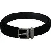 Dolce&Gabbana Ceinture pour homme, cuir noir, velours, boucle argentée