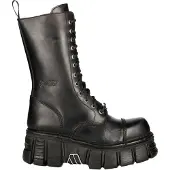 New rock Unisex-Techno-Bikerstiefel in Metallic-Schwarz – M-MILI211C-C1