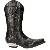 New rock Flame Biker-Cowboystiefel aus schwarzem Leder mit Akzent – ​​M-7921-S1