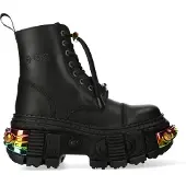 New rock Schwarze Plateau-Lederstiefel-WALL83CCT-S8