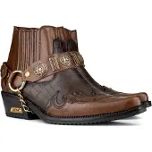 Infinity Leather Zweifarbige Winklepicker-Bikerstiefel aus braunem Leder für Herren