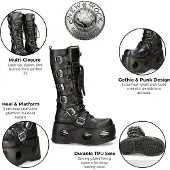 New rock M-272-S2 Neptuno Metallic Kniehohe schwarze Gothic-Stiefel aus Leder