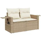 vidaXL Gartensofa-set mit Kissen 11 pcs Beige und Creme Poly-Rattan