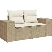 vidaXL 5-tlg. Garten-Sofagarnitur mit Kissen Beige Poly Rattan