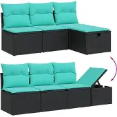 vidaXL 9-teiliges Gartensofa-Set mit Kissen, schwarzes Polyrattan