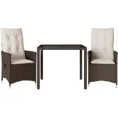 vidaXL 3-tlg. Bistro-Set mit Kissen Braun Poly Rattan