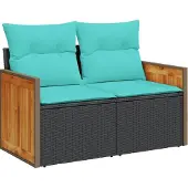 vidaXL 10-teiliges Gartensofa-Set mit Kissen, schwarzes Polyrattan