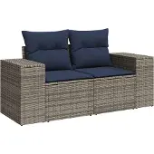 vidaXL 11-teiliges Gartensofa-Set mit Kissen, grau, Polyrattan