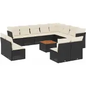vidaXL 13-tlg. Garten-Sofagarnitur mit Kissen Schwarz Poly Rattan