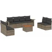 vidaXL 9-tlg. Garten-Sofagarnitur mit Kissen Grau Poly Rattan