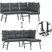 vidaXL Gartenbänke 4 Stk. mit Kissen Schwarz Pulverbeschichteter Stahl