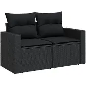 vidaXL 5-tlg. Garten-Sofagarnitur mit Kissen Schwarz Poly Rattan