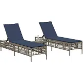 vidaXL Sonnenliegen 2 Stk. mit Tisch Grau Poly Rattan