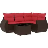 vidaXL 5-teiliges Gartensofa-Set mit Kissen, braun, Polyrattan