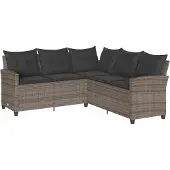vidaXL L-förmiges Couchsofa mit Kissen Graues Polyrattan