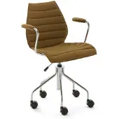 Kartell - Maui Soft Bürostuhl mit Armlehnen und Rollen, Stahl verchromt / Noma senf