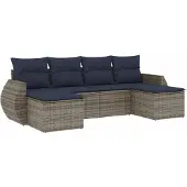vidaXL 6-teiliges Gartensofa-Set mit Kissen, grau, Polyrattan