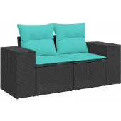 vidaXL 6-teiliges Gartensofa-Set mit Kissen, schwarzes Polyrattan