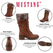 Mustang Damen Winter-Kampfstiefel aus Kunstfell in Braun mit halbhoher Wade