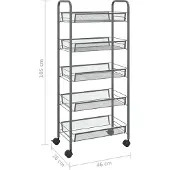 vidaXL Küchenwagen 5 Etagen Grau 46x26x105 cm Eisen
