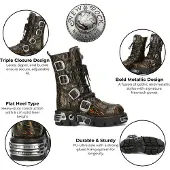 New rock M-591-C62 Halbhohe Gothic-Stiefel aus schwarzem Flammenleder mit Metallic-Effekt