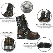 New rock M-591-C58 Halbhohe Gothic-Stiefel aus schwarzem Flammenleder mit Metallic-Effekt