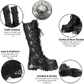 New rock M-161-C10 Kniehohe Gothic-Stiefel aus schwarzem Leder mit Spikes