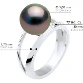 ATELIERS SAINT GERMAIN Armreif-Ring-Schmuck 0,06 cts – Weißgold – echte Tahiti-Zuchtperle rund 9–10 mm