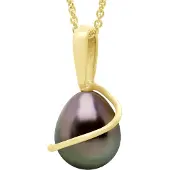 ATELIERS SAINT GERMAIN Perlenanhänger mit Retour-Gelbgold 375 und echter Tahiti-Zuchtperle Birne 8-9 mm