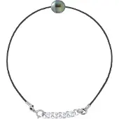ATELIERS SAINT GERMAIN Armband Love Links aus gedrehtem Nylon in der Farbe SCHWARZ, verziert mit einer echten Tahiti-Zuchtperle im Kreis von 8-9 mm