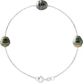 ATELIERS SAINT GERMAIN Armband mit 3 echten Tahiti-Zuchtperlen, eingekreist, 8-9 mm