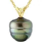 ATELIERS SAINT GERMAIN Perlenanhänger V-Faden Gelbgold 750 und echte Tahiti-Zuchtperle eingekreist 9-10 mm