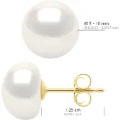 ATELIERS SAINT GERMAIN Ohrringe Gelbgold - Echte Süßwasser-Zuchtperlen Knopf 9-10 mm