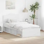 vidaXL Bettrahmen mit Kopfteil Weiß 90 x 200 cm Massives Kiefernholz