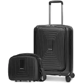Redolz mit Laptopfach Essentials 14 Trolley With Front Pocket + Beauty Case Black Metallic schwarz 54cm