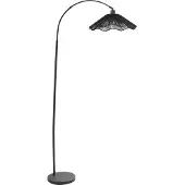 Beliani Stehlampe Schwarz Papierschnur u. Metall Handgefertigt Langes Kabel mit Schalter Schirm Gewellt Blumenform 1-Flammig Rustikales Boho Design