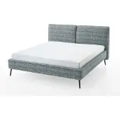 Meise Polsterbett Infinity 180x200 cm | Doppelbett | Bettgestell | Kopfteil in Kissenoptik | Webstoff Ozeanblau | Metallfuß schwarz