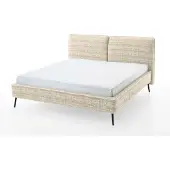 Meise Polsterbett Infinity 180x200 cm | Doppelbett | Bettgestell | Kopfteil in Kissenoptik | Webstoff Sand | Metallfuß schwarz