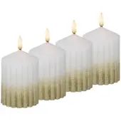 MARELIDA Liv Echtwachs gerillt mit Rillen 7x10cm weiß gold Weihnachten 4Stück