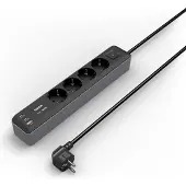 Hama Steckdosenleiste 4-fach + 2x USB-C / 1x USB-A, 1,4m, mit Schalter, Schwarz