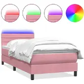 vidaXL Boxspringbett mit Matratze & LED Rosa 80x220 cm Samt