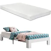 En.casa ABVB-5062 Holzbett Raisio - 120x200cm - Weiß + 1x Matratze HKSM 120x200