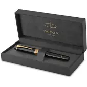 Parker - Duofold Centennial Fountain Pen - Classic Black with Gold Trim - Medium Solid Gold Nib
